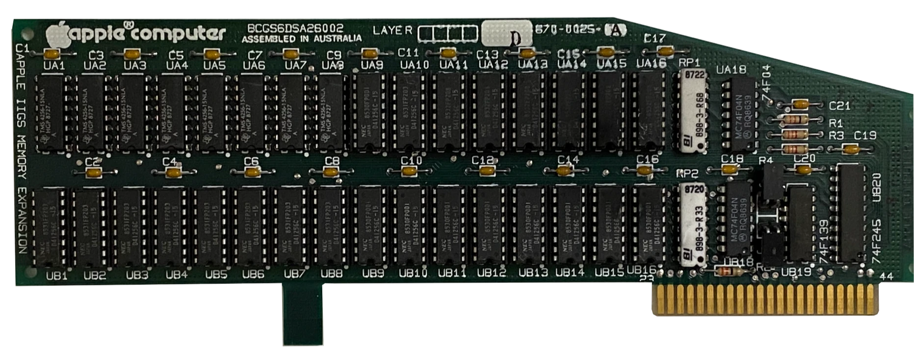 Bestückungsseite der vollständig mit 1 MB RAM ausgebauten Apple IIgs Memory Expansion Card