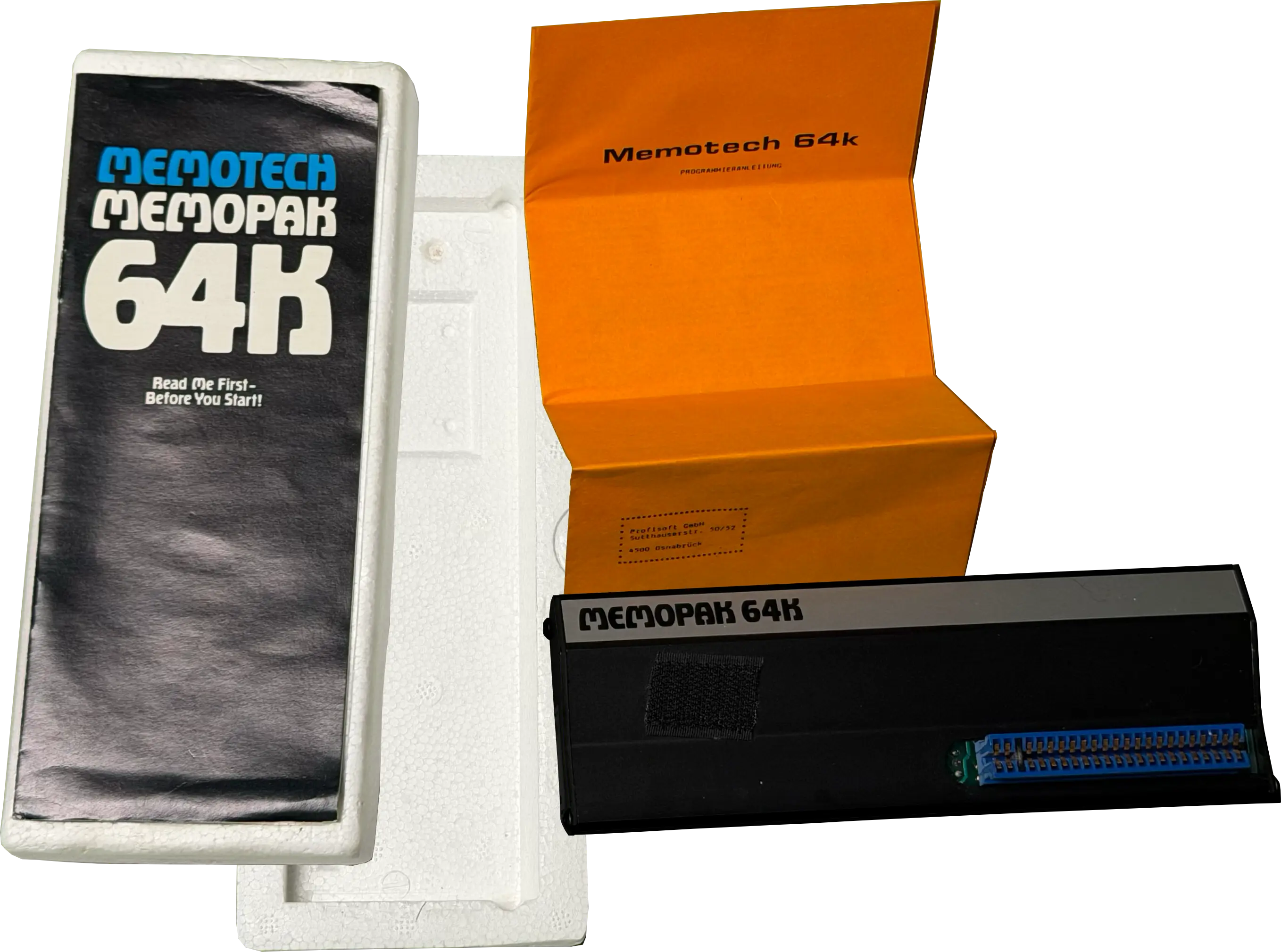 Memotech Memopak 64K mit Originalverpackung, englischer Anleitung und deutscher Programmieranleitung