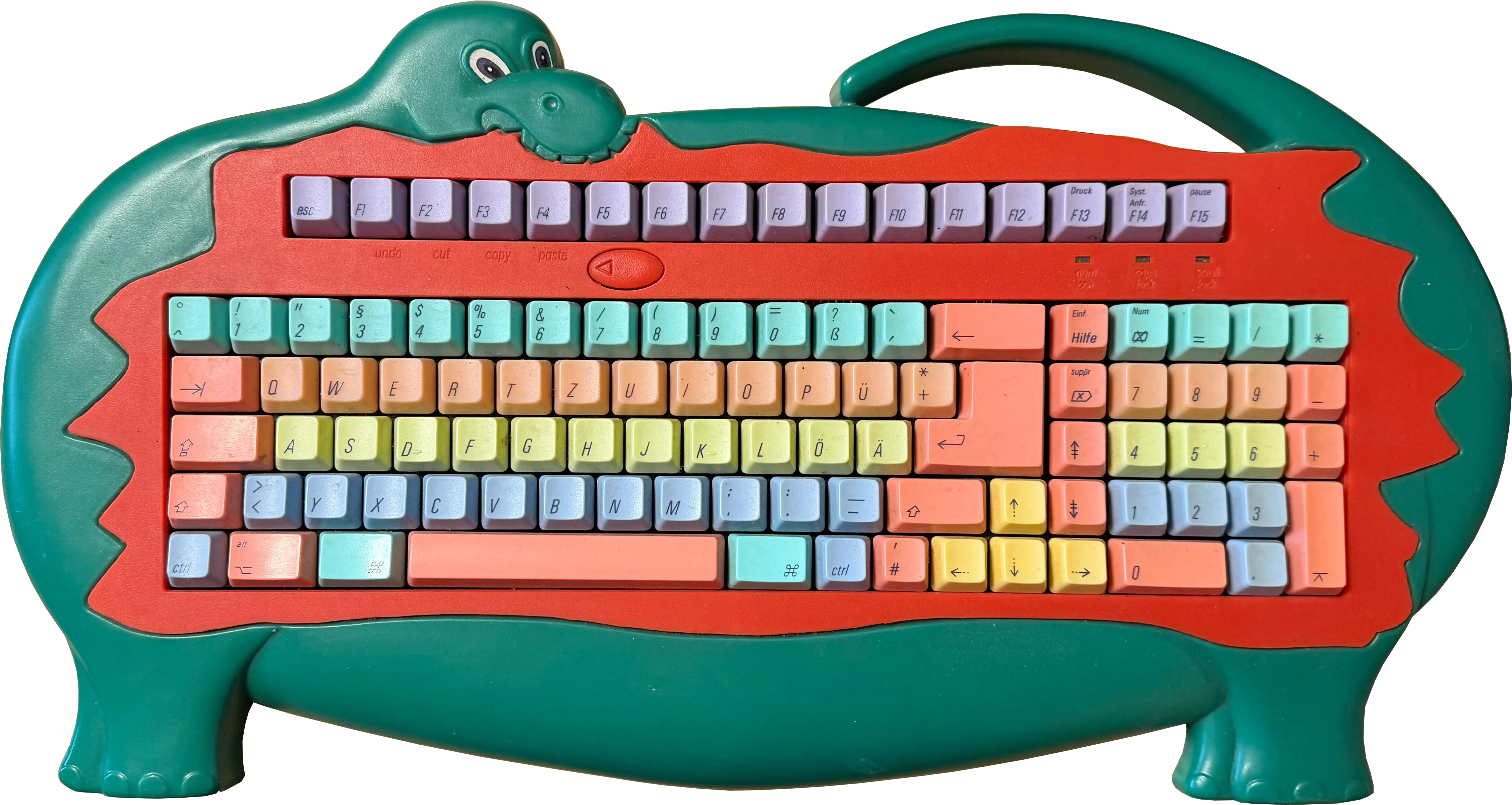 DinoKidz Macintosh-Kindertastatur in Dinosaurierform mit deutscher QWERTZ-Belegung