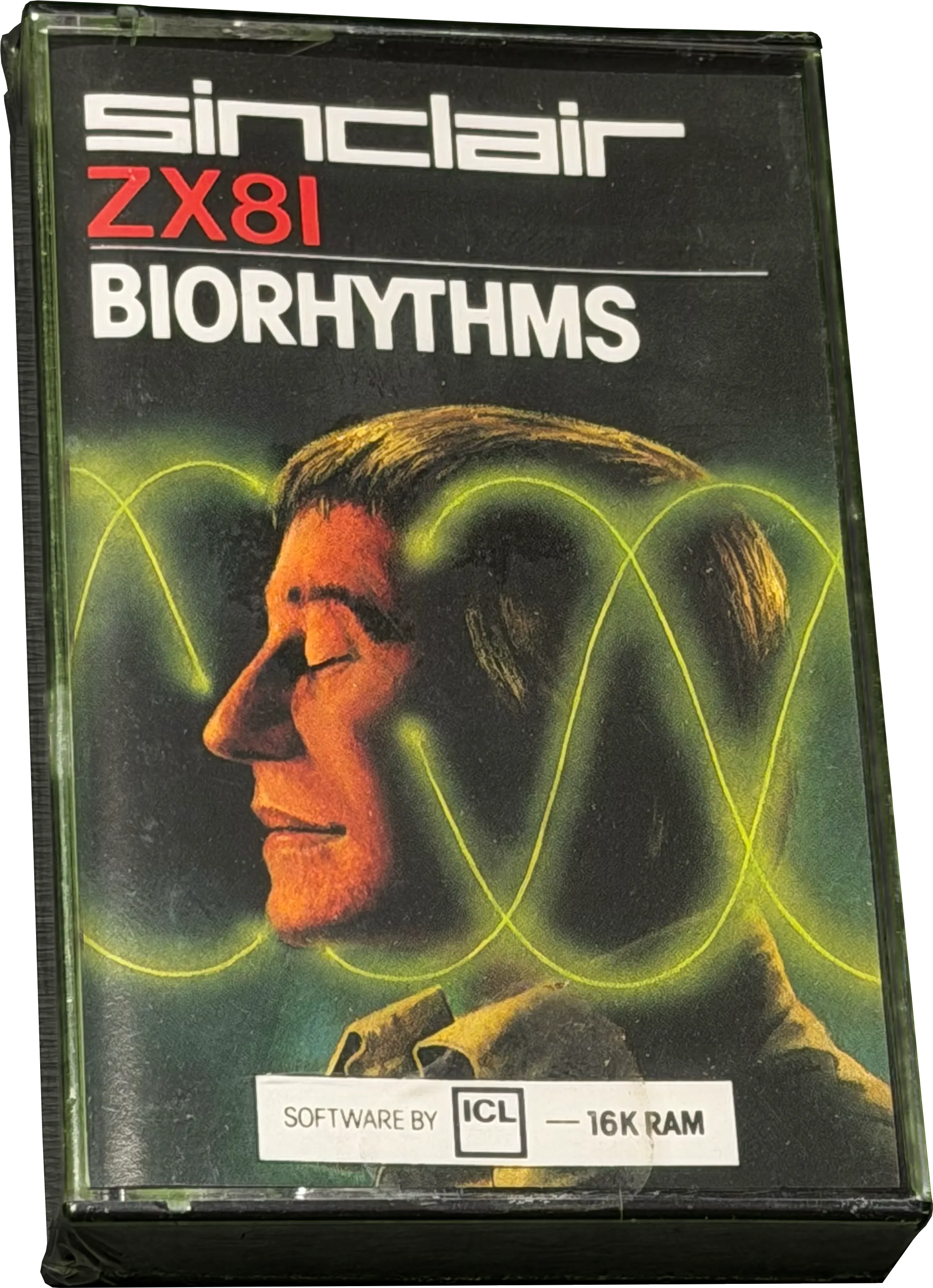 Sinclair ZX81 Biorhythms – Vorderseite der original eingeschweißten Kassettenverpackung mit ICL- und 16K-RAM-Aufdruck