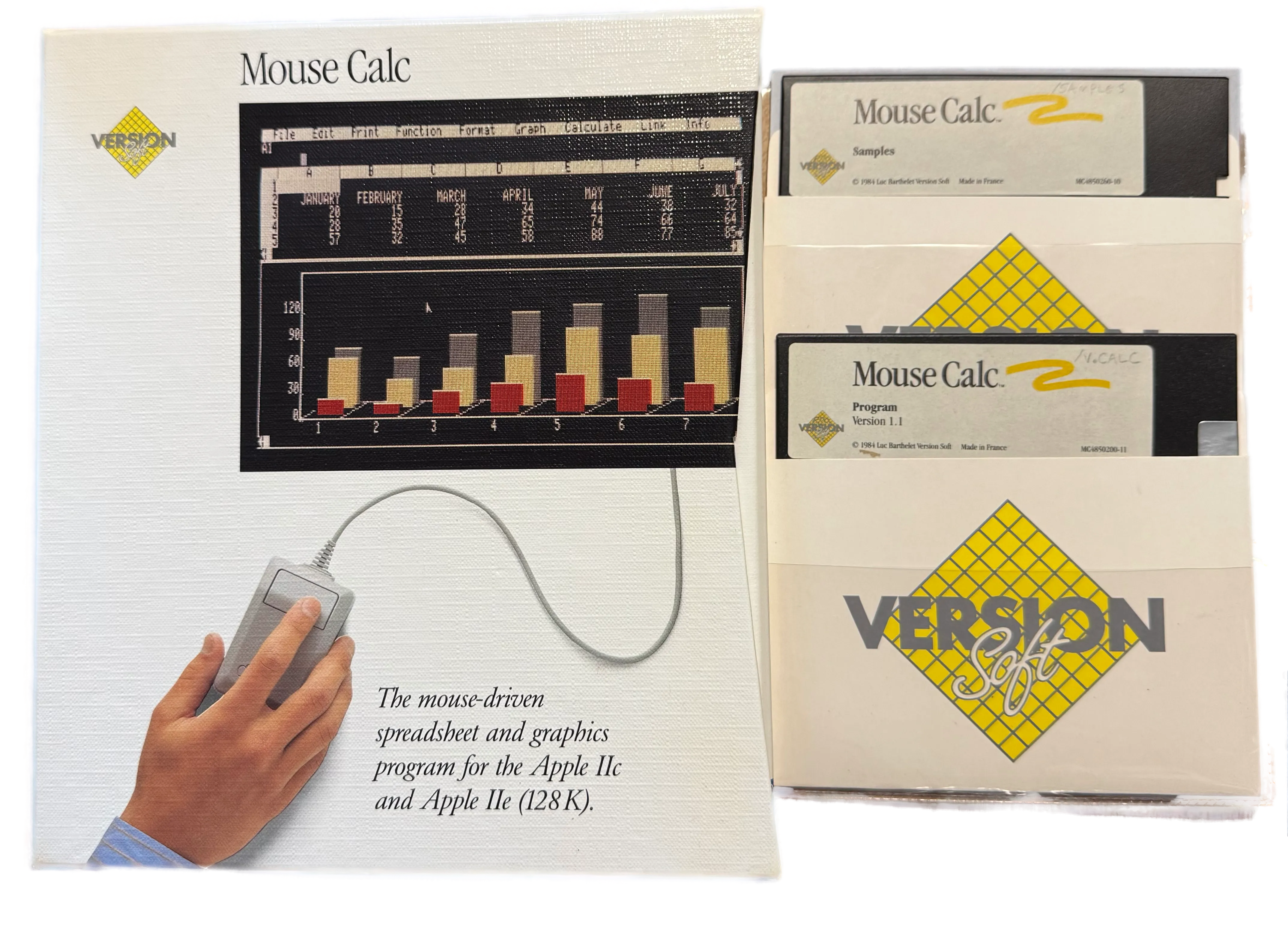 Mouse Calc von Version Soft mit Programmdiskette Version 1.1, Samples-Diskette und Originalverpackung