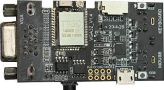 Bestückungsseite mit T-Micro32, VGA, PS/2, microSD und Micro-USB